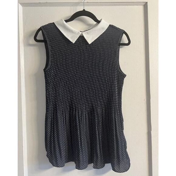 Adrianna Papell NWT Navy Polka Dot Sleeveless Blouse with White Collar, Large - Picture 2 of 7